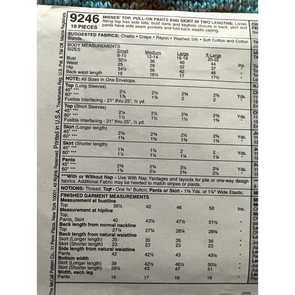 McCalls 9246 Sewing pattern top pants kirt sewing with nancy size 8-22 - Picture 4 of 6